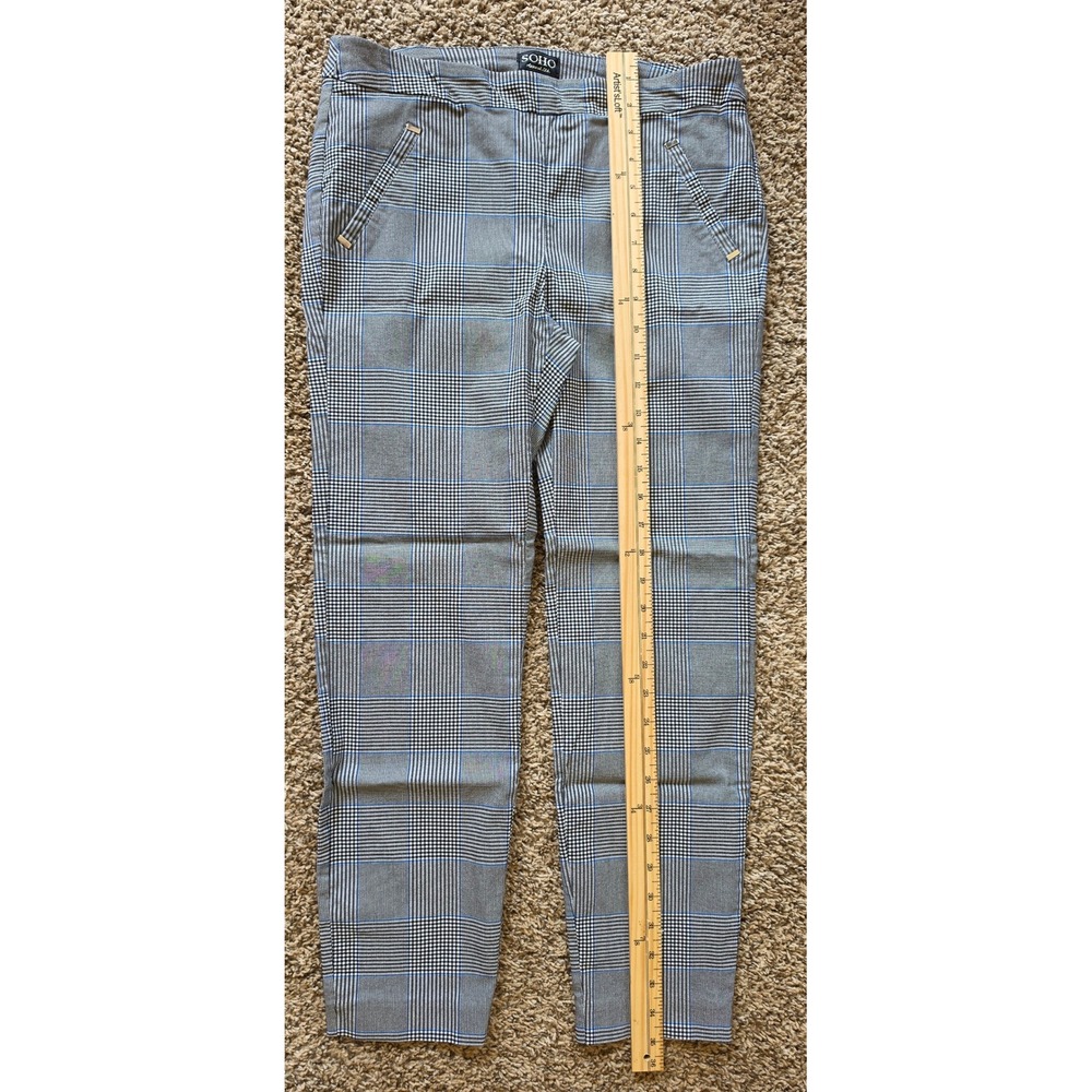 SOHO Apparel Ltd Grey Blue Glen Plaid Pull On Slim Leg Trousers Pants Womens M - Picture 6 of 9